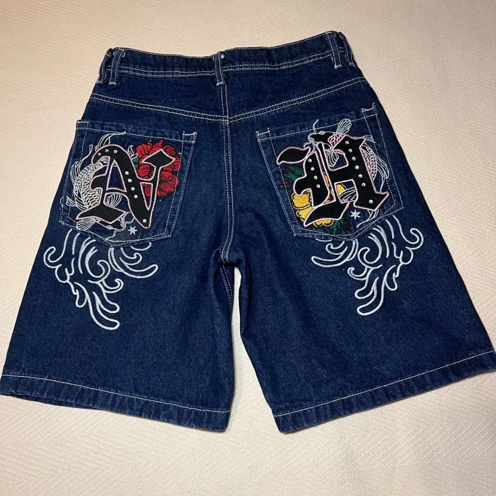 Idle NH Y2K Aesthetic Jorts Denim Street Wear Embroidery Women Size4